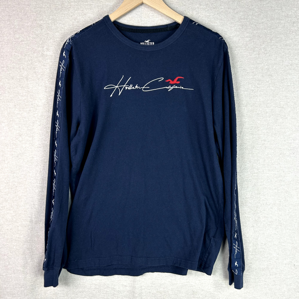 Vintage Holister Mens Y2K Long Sleeve Shirt Size Large Spellout Logo Preppy 90s